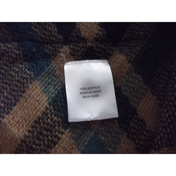 Blanket Poncho One Size OS Autumn Fall Plaid Poncho soft toggle wrap blue camel - Picture 8 of 9